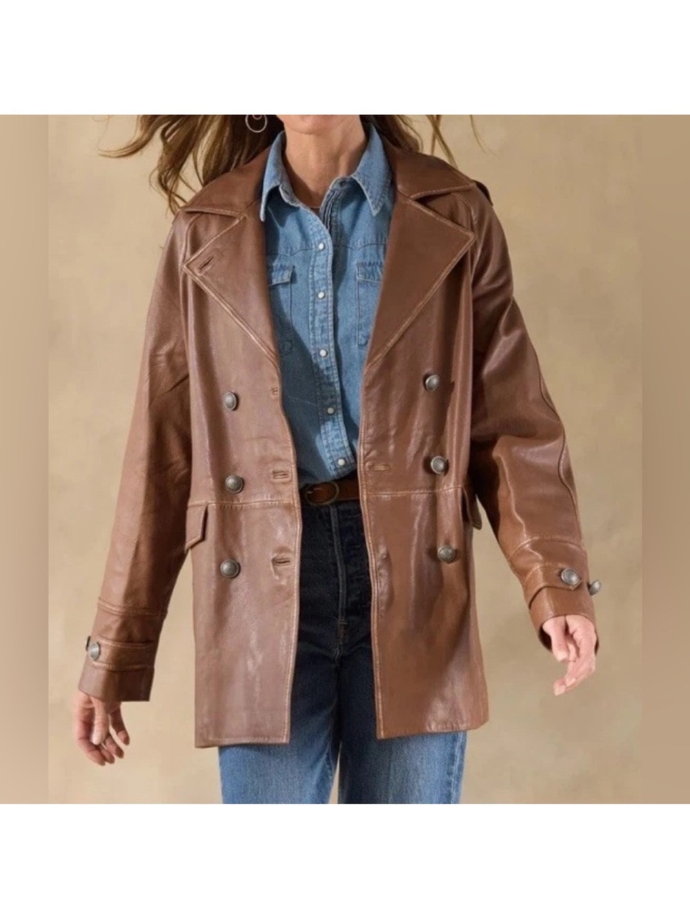 Sundance "Kirsten Peacoat" in brown weathered leather. New with tags.